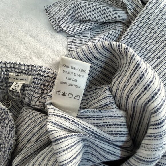 Max Studio Women Striped Wide-Leg Linen-Blend Pants XL Blue/White Casual New $98 - Picture 5 of 5